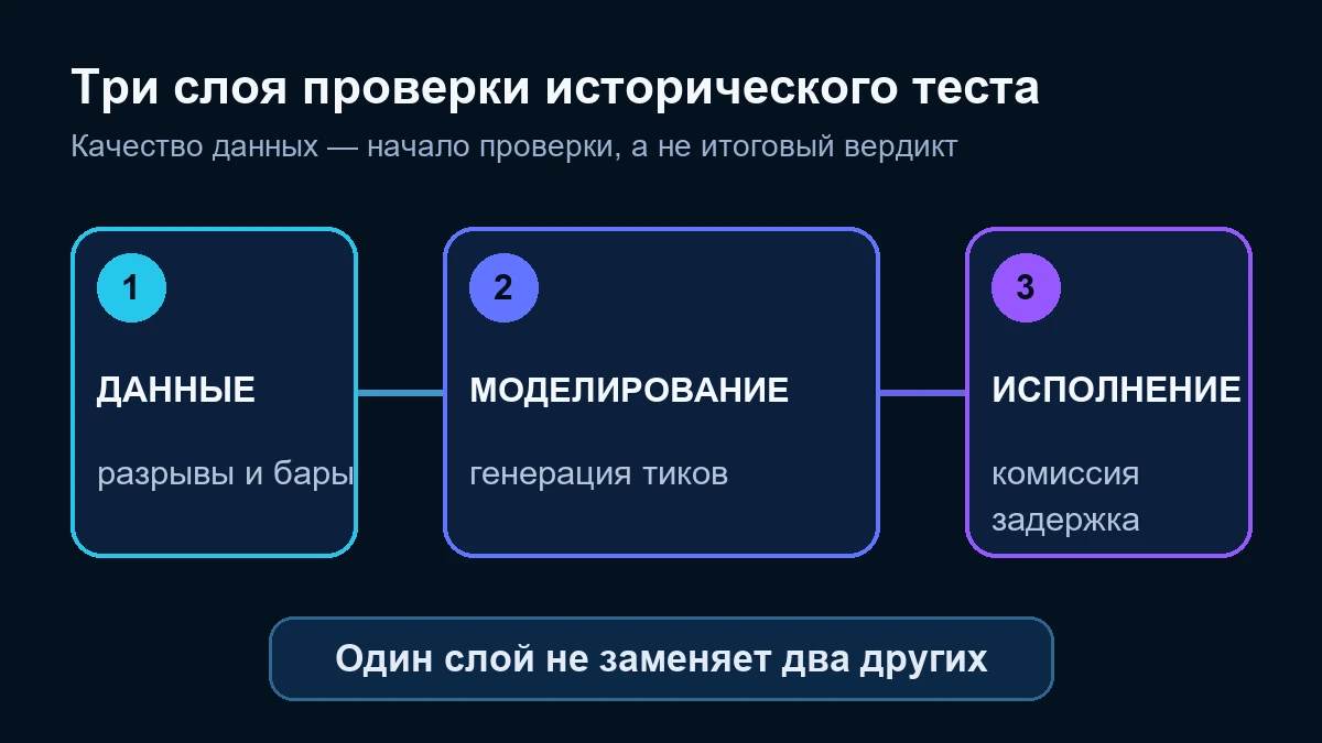 Три слоя проверки исторического теста: данные, моделирование и исполнение