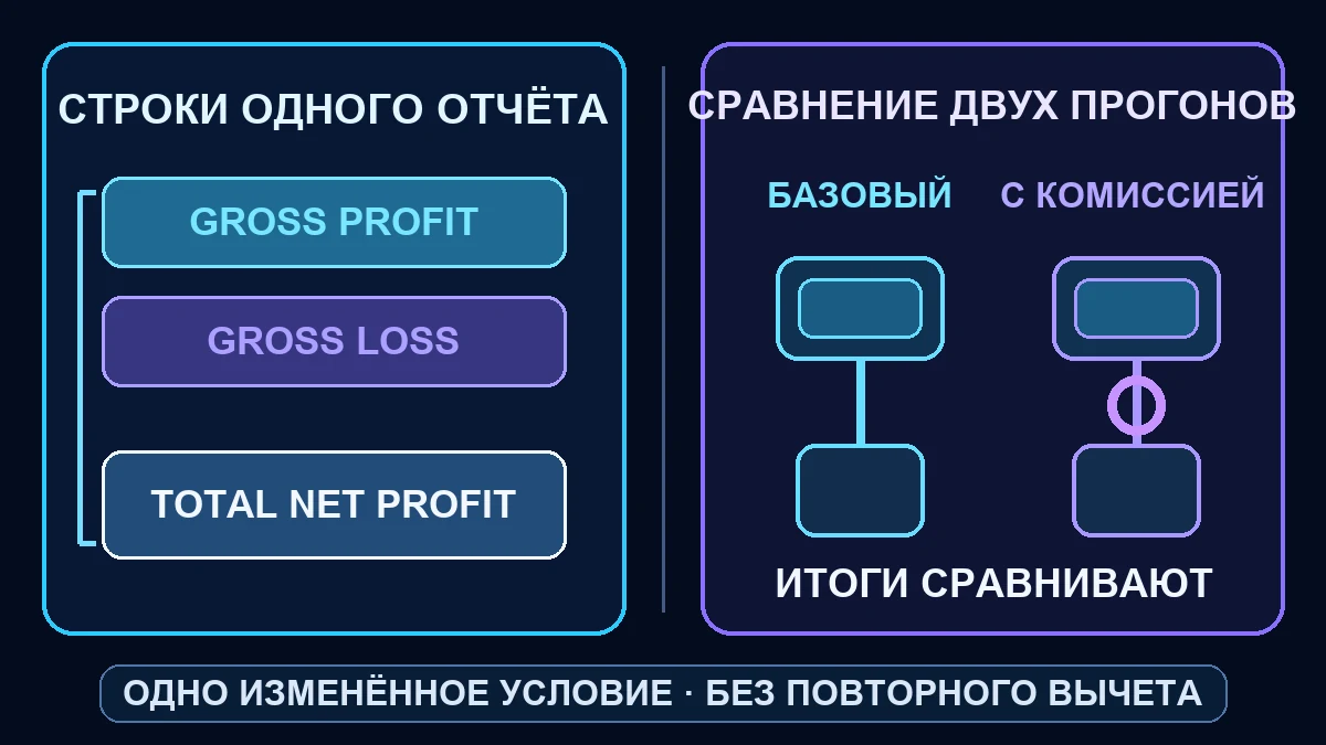 Две проверки результата теста: строки одного отчёта и сравнение двух прогонов